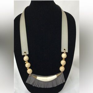 Hearne Dry Goods Gray and Cream Fringe Necklace